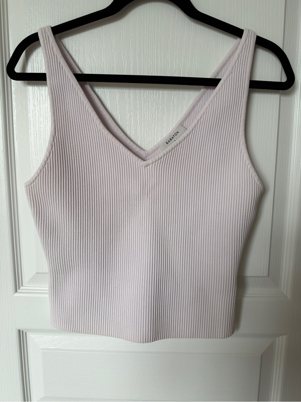 Babaton Sculpt Knit Soft Pink Ribbed V-Neck Tank Top
